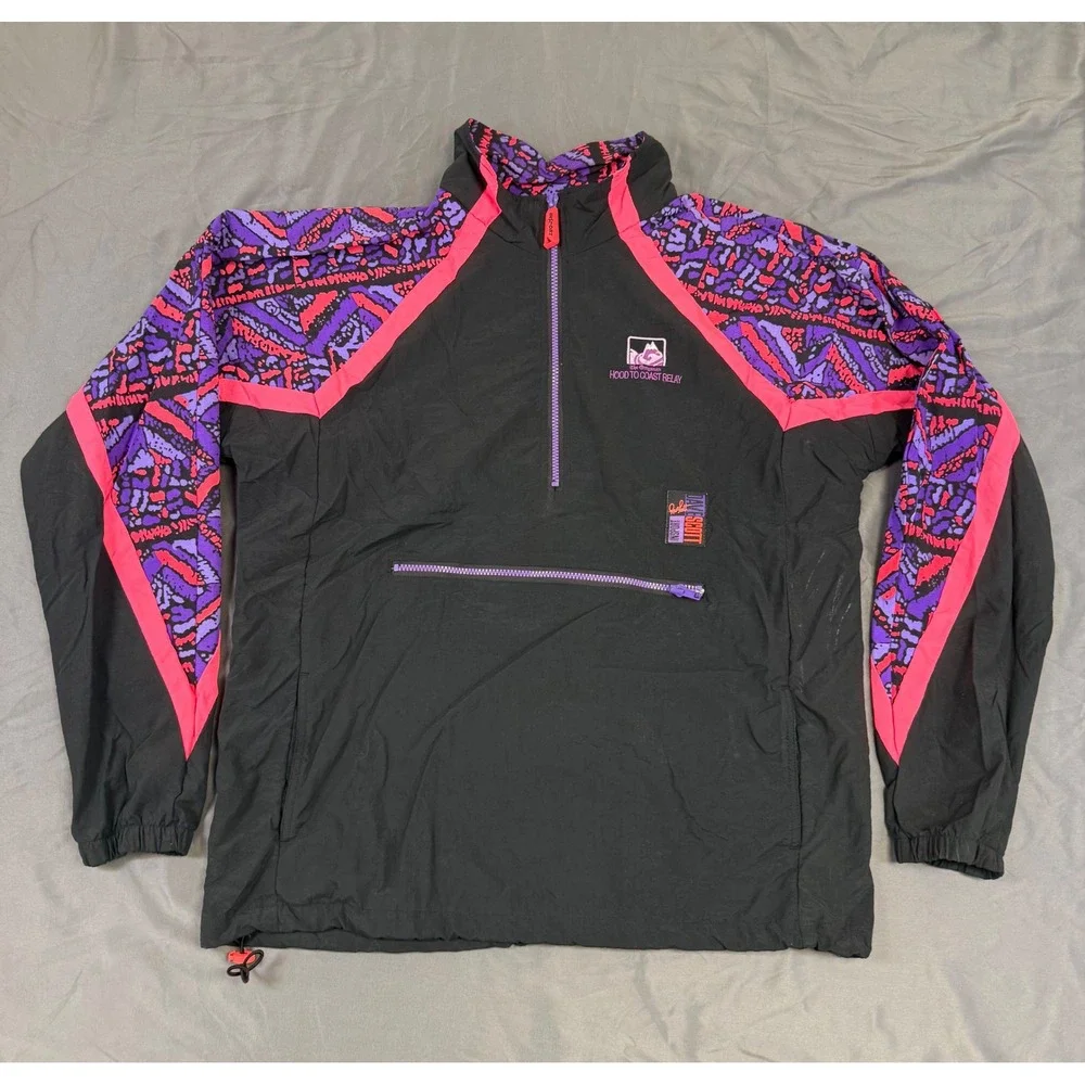 Insport Dave Scott Hood to Coast Relay Windbreaker Mens L Black Pink 90s Vintage